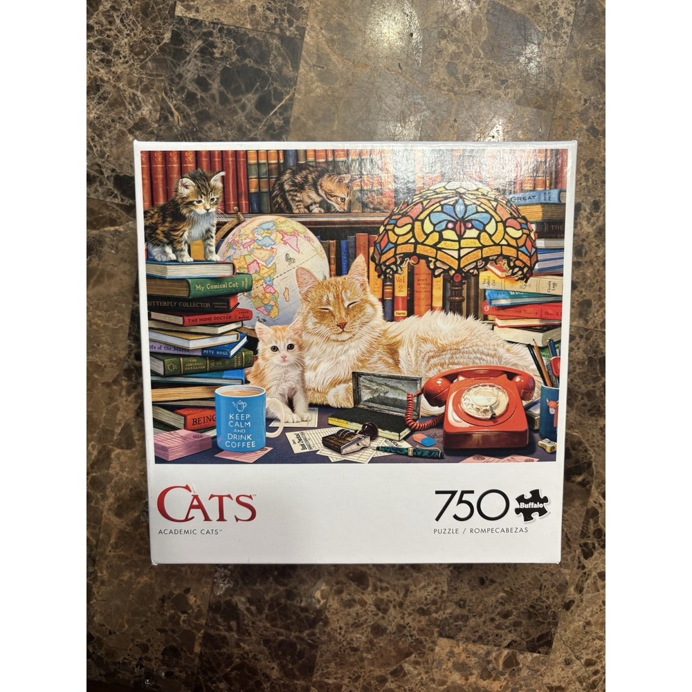 Buffalo Games Academic Cats Books Steve Read 750 Piece Puzzle Complete Poster